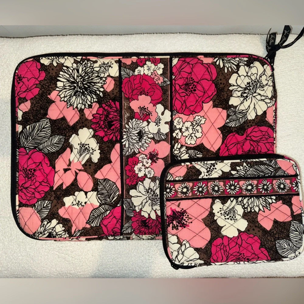 Vera Bradley Pink and Black Floral Laptop Bag Set